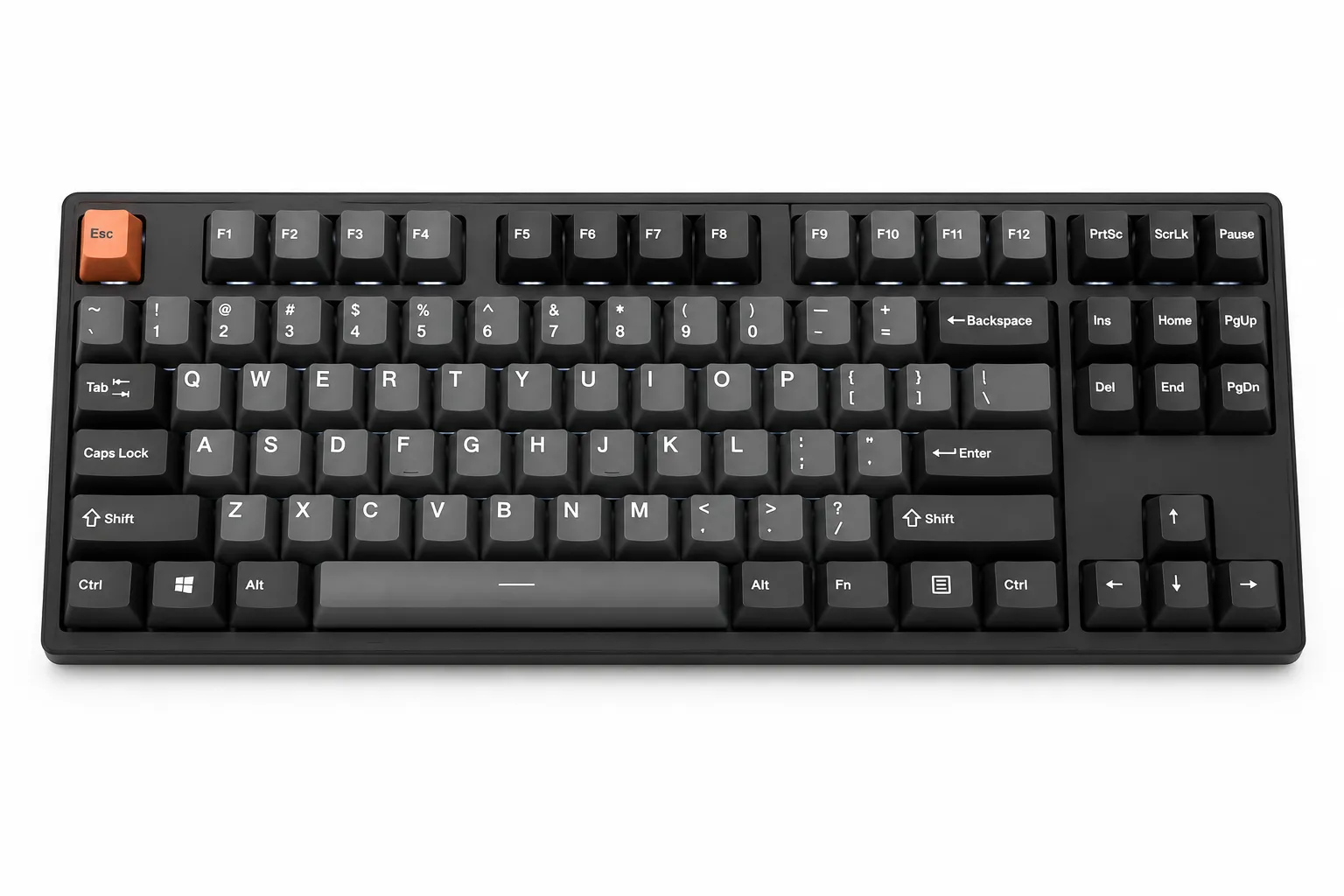 Quality tenkeyless mechanical keyboard with orange Esc key, hot-swap sockets, and PBT keycaps for advanced typists.
