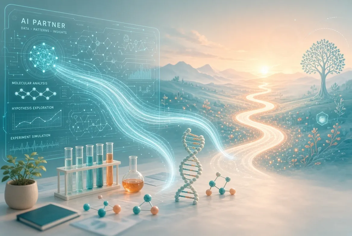 AI and human researchers collaborating on a biology discovery