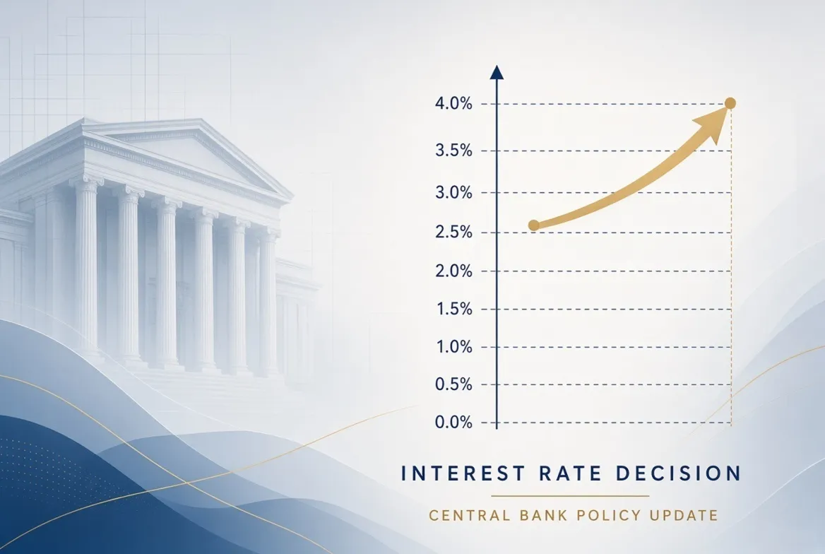 The Federal Reserve building, representing the September 16 2026 decision to raise the key interest rate for the first time since 2023