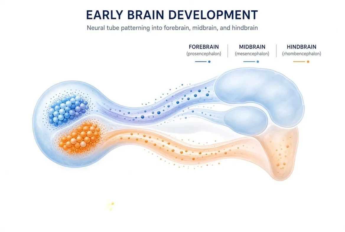 Two separate groups of embryonic cells forming the forebrain and hindbrain