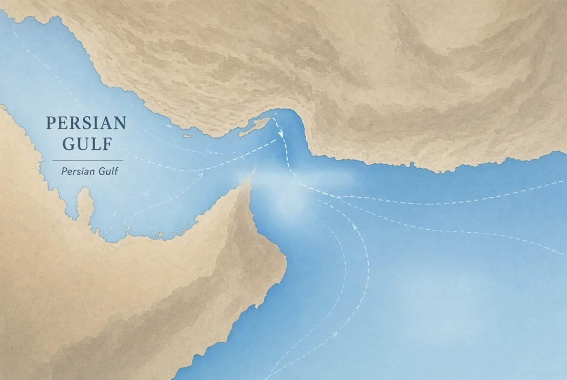 Map showing the location of the Strait of Hormuz oil shipping route